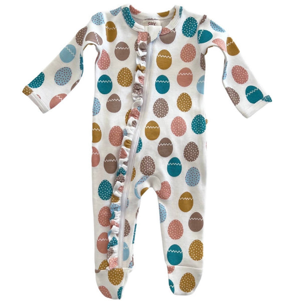 Organic Frill Zip Footie Baby Onesie