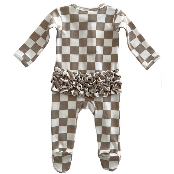 Organic Frill Zip Footie Baby Onesie