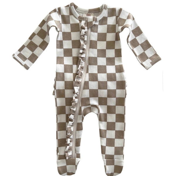Organic Frill Zip Footie Baby Onesie