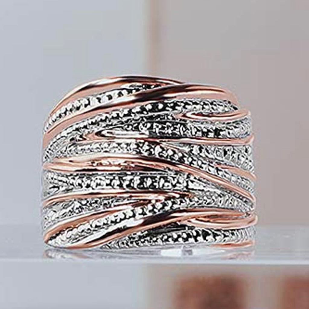 Wide Ring- 2 Toned Twisted in Gold & Silver/ Rose Gold & Silver/ & Solid Silver