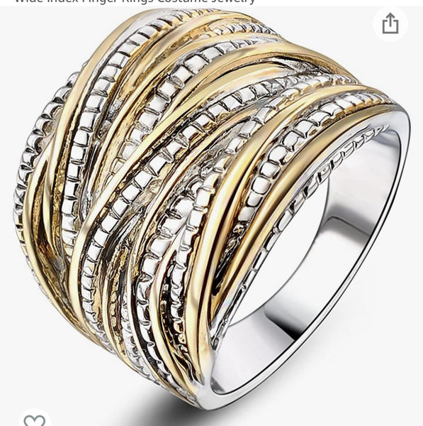 Wide Ring- 2 Toned Twisted in Gold & Silver/ Rose Gold & Silver/ & Solid Silver