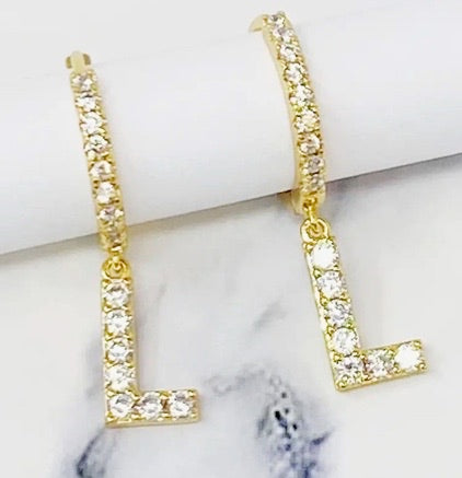 Crystal Initial Drop Earrings