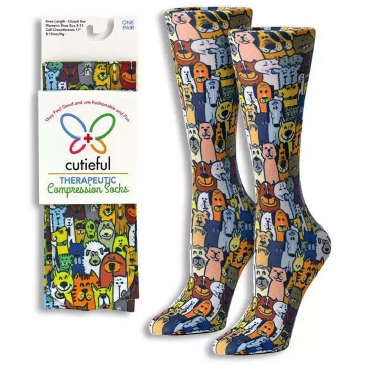 Fashion Whimsical Print Ladies Knee Socks Dogs Cats