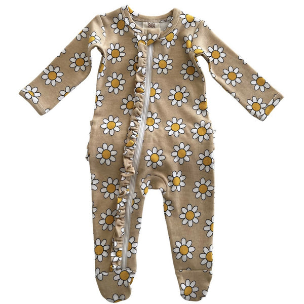 Organic Frill Zip Footie Baby Onesie