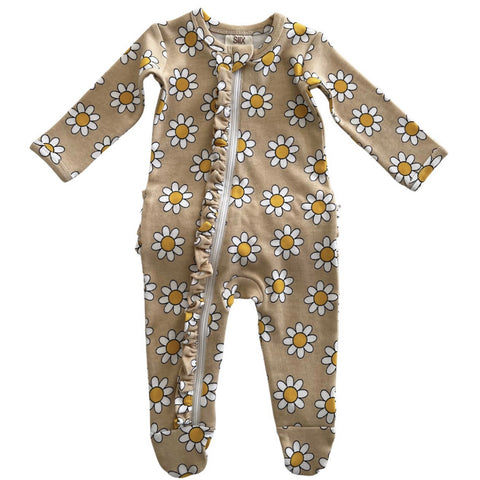 Organic Frill Zip Footie Baby Onesie
