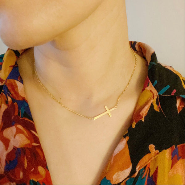Kayla Sideways Cross Necklace