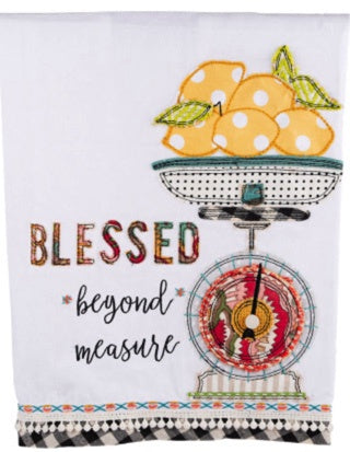 Blessed Beyond Measure Lemons on Scale Tea Towel
