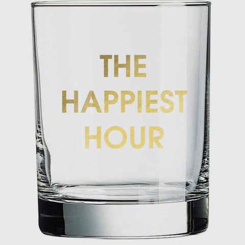 “The Happiest Hour” Gold Foil Rocks Glass