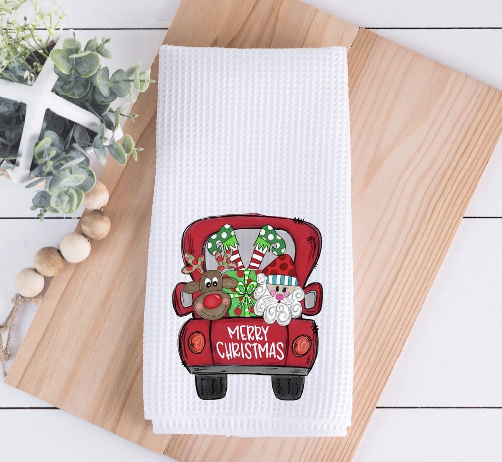 Red Truck Merry Santa Tea Towel