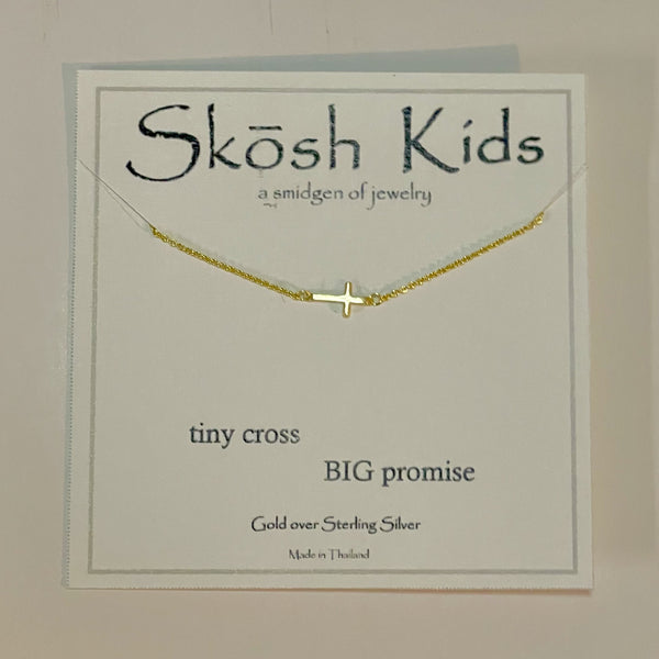 Kids Tiny Sideways Cross Necklace Gold Or Silver