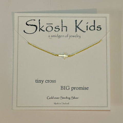 Kids Tiny Sideways Cross Necklace Gold Or Silver