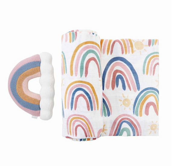 Rainbow Swaddle and Rattle