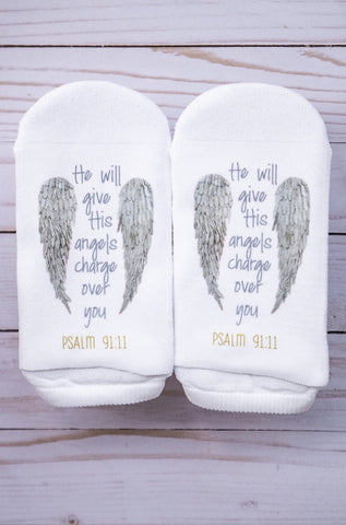Scripture Socks He will Give His Angels Charge Over You Psalm 91:11