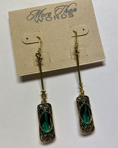 Vintage Style Green and Gold Drop Earrings