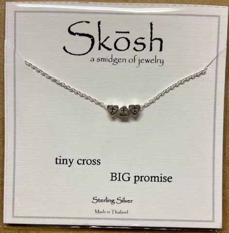 Tiny Cross on 3 Tiny Hearts Necklace