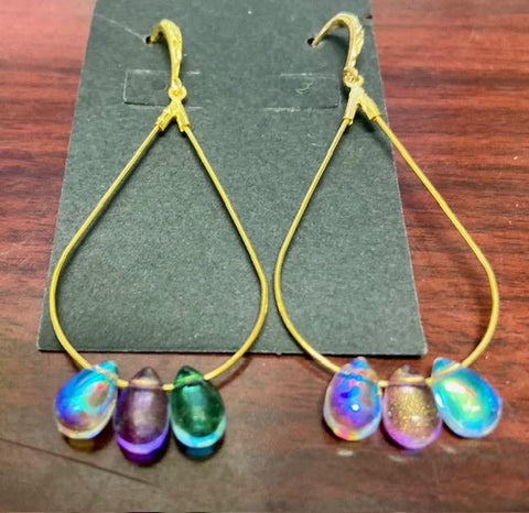 Gold Teardrop Earrings with Beads Assorted Colors