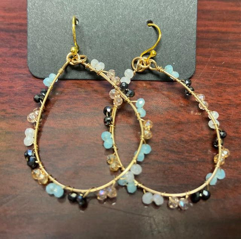 Crystal Beaded Gold Teardrop Earrings