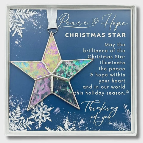 Peace & Hope Christmas Star Stained Glass Ornament