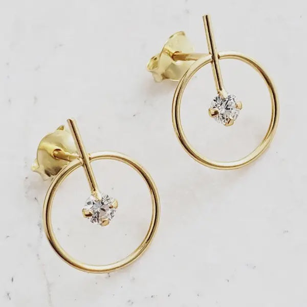 Gold Circle with Bar Cz Studs- Clear