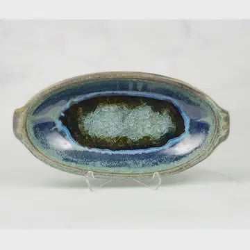 Handmade Pottery Oval Dish - with Glass