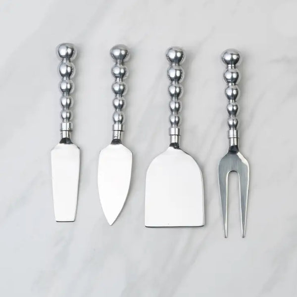 6.75" Polished Beaded Handle Cheese Tools, Set of 4