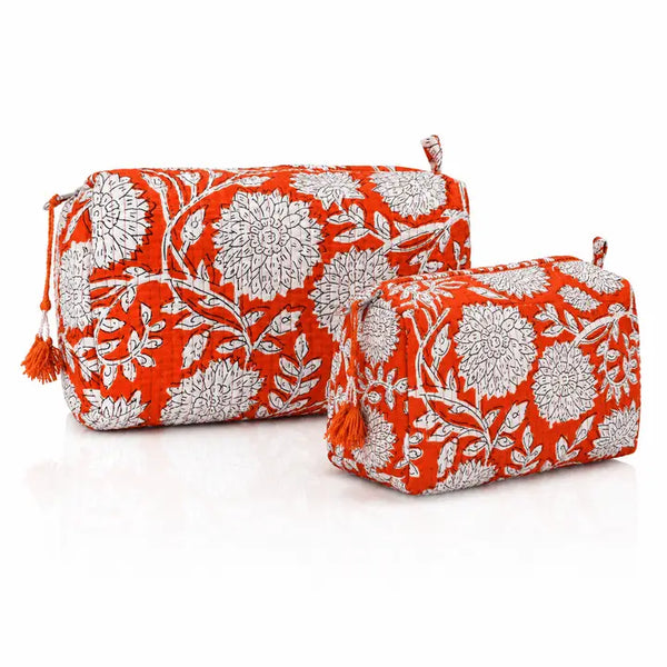 Cotton Print Cosmetic Bag Storage Set of 2