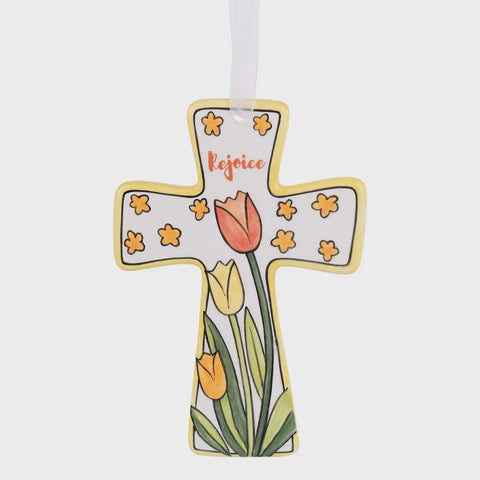 Ceramic Cross Rejoice Tulips