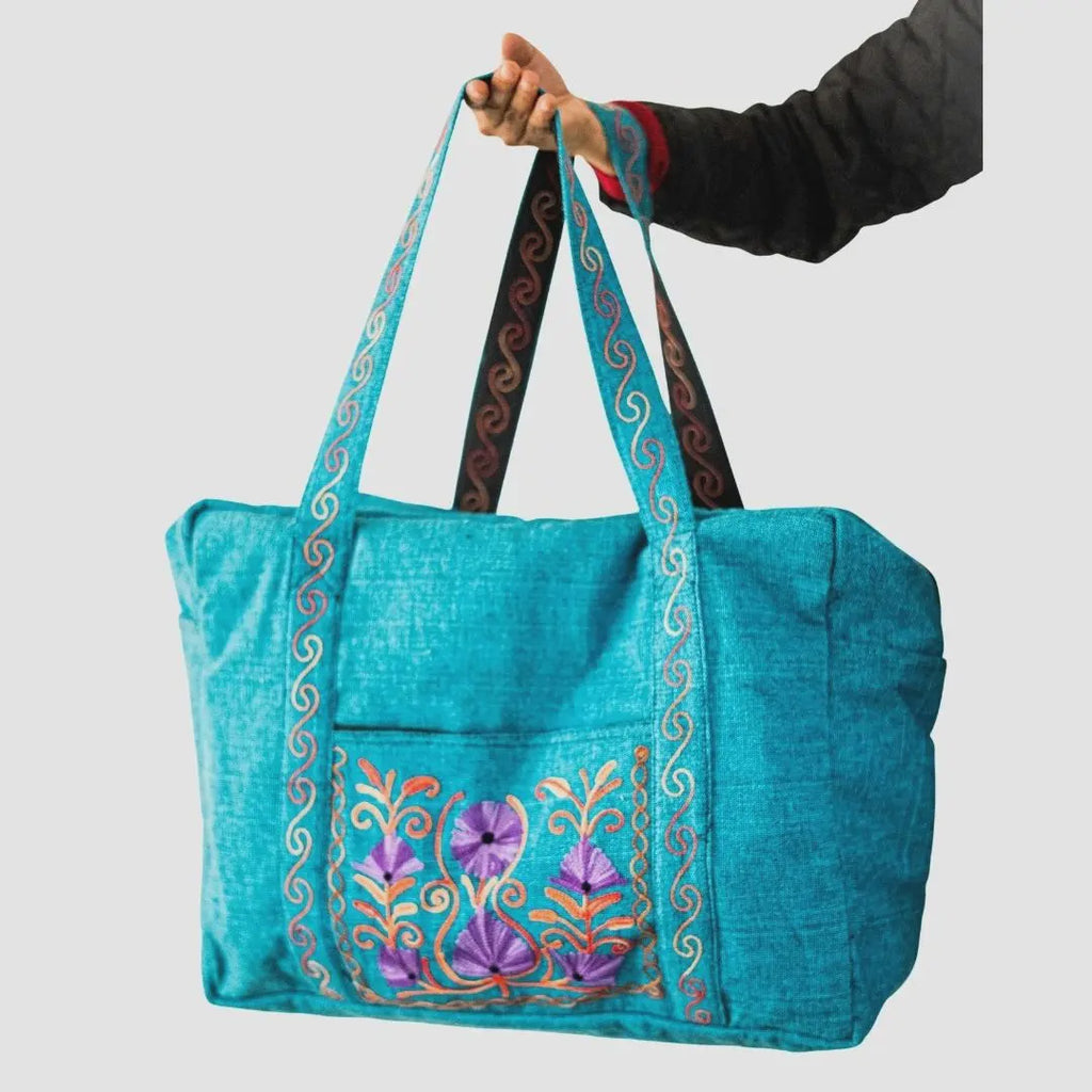 Handcrafted Heavy Cotton Duffel Bag w Embroidery