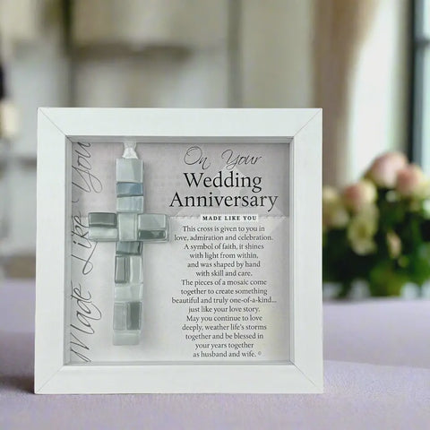 Wedding Anniversary Gift Framed Mosaic Glass Cross