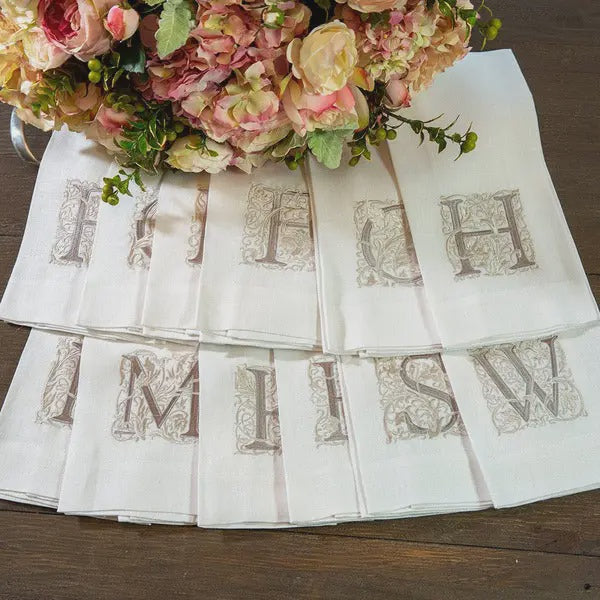 White Linen Monogram Tea Towel