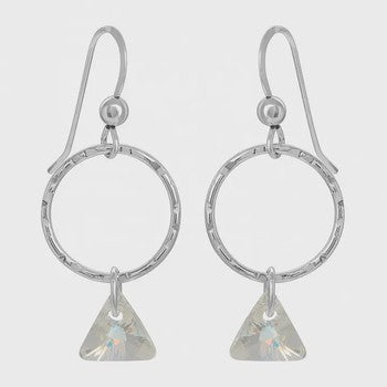 Hammered Hoop with Triangle Crystal Earring