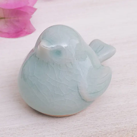 Handmade Sweet Robin Celadon Ceramic Figurine
