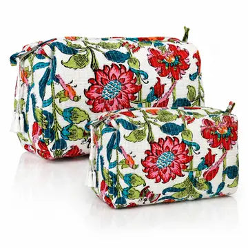 Cotton Print Cosmetic Bag Storage Set of 2