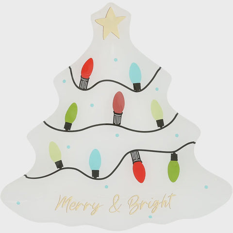 Festive Holiday Lights Glass Christmas Tree Tray