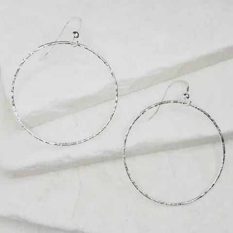 Large Hammered Round Hoop Earrings