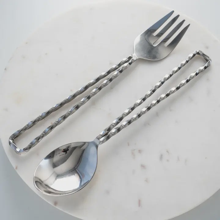 Silver Twisted Open Handle Servers, Set of 2