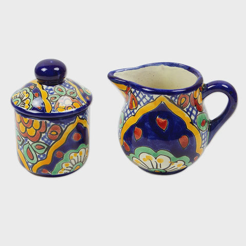 Handmade Blue Floral Ceramic Cream and Sugar Set (Set of 2)