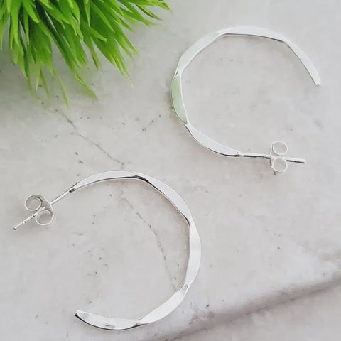 Silver Hammered Hoops Earrings