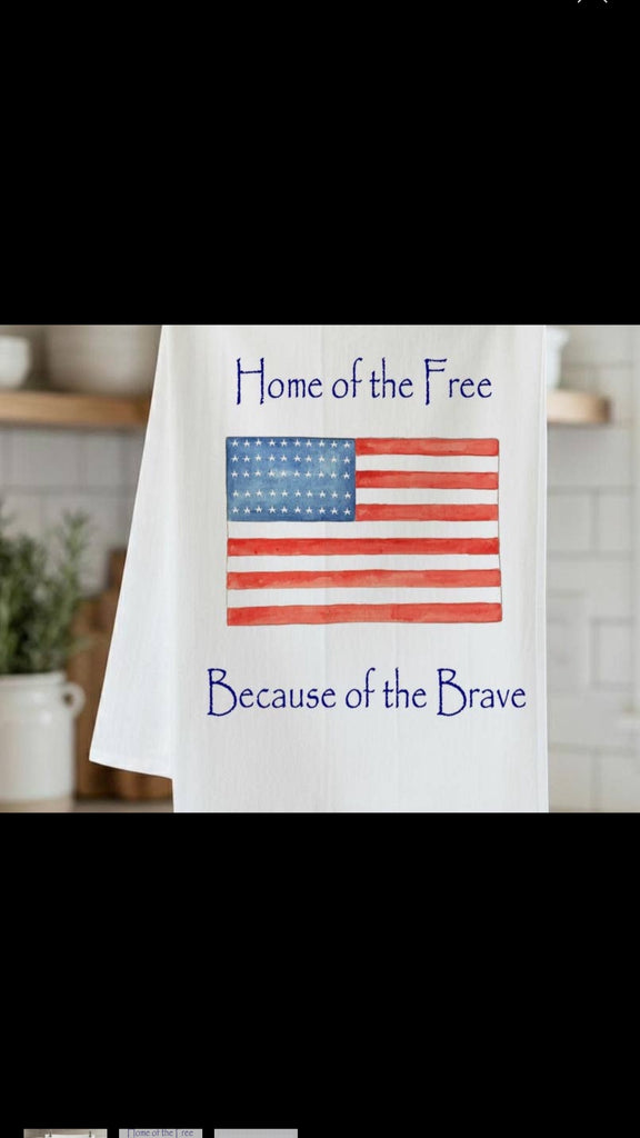 Home of the Brave American Flag Tea Towel
