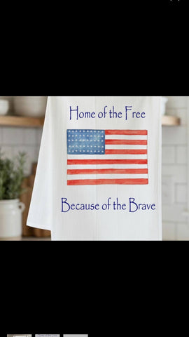 Home of the Brave American Flag Tea Towel