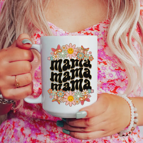 15oz Floral Retro Mama Ceramic Coffee Mug