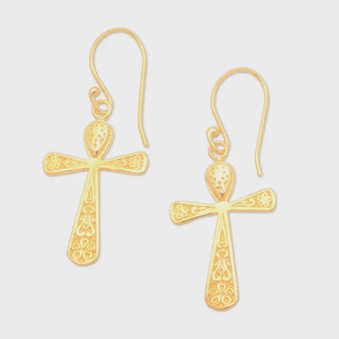 Cross Gold-Plated Dangle Earrings