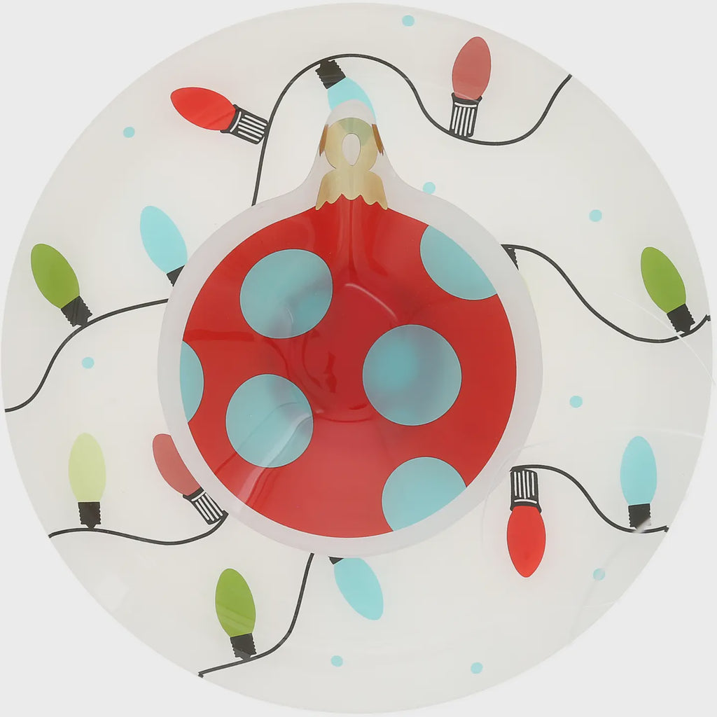 Festive Lights Holiday Glass Platter w/ Bowl