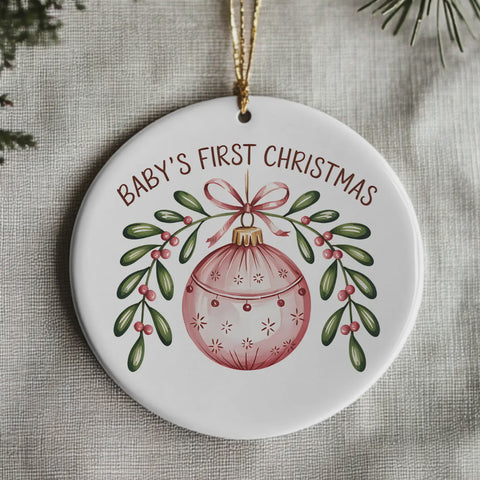 Baby’s First Christmas Ceramic Ornament Pink