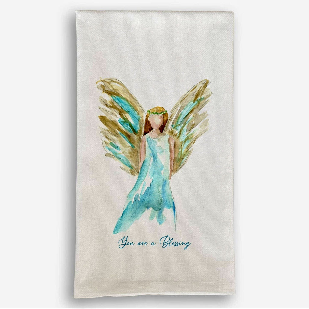 Blue Celestial Angel w/ Blessing Quote Tea Towel
