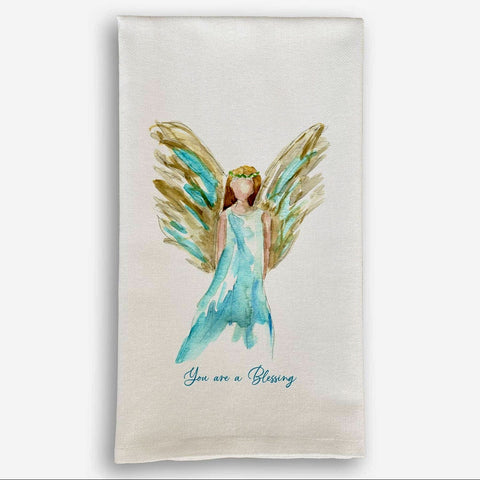 Blue Celestial Angel w/ Blessing Quote Tea Towel