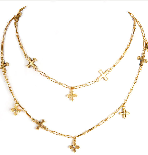 Chain of Peace Wrap Multi Cross Necklace in Gold or Silver VSA