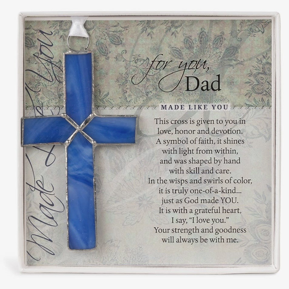Dad Christian Gift Blue Stained Glass Cross
