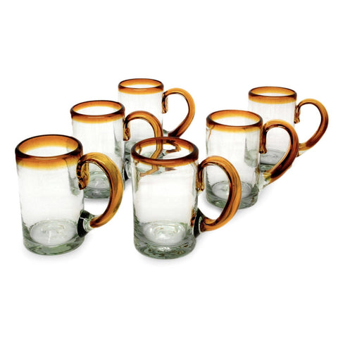 Hand Blown Amber Recycled Beer Glasses