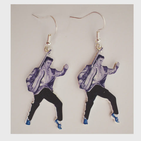 Elvis Earrings Swinging Legs - Blue Suede Shoes